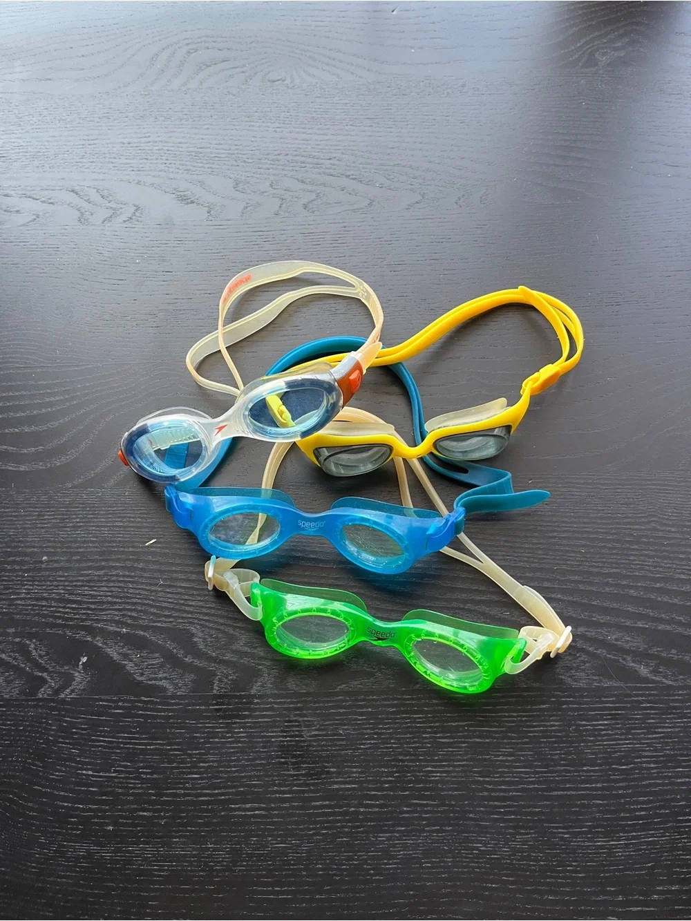 Speedo Swim Goggles Lot of 4 Blue Green Yellow Clear Biofuse Adjustable Straps
